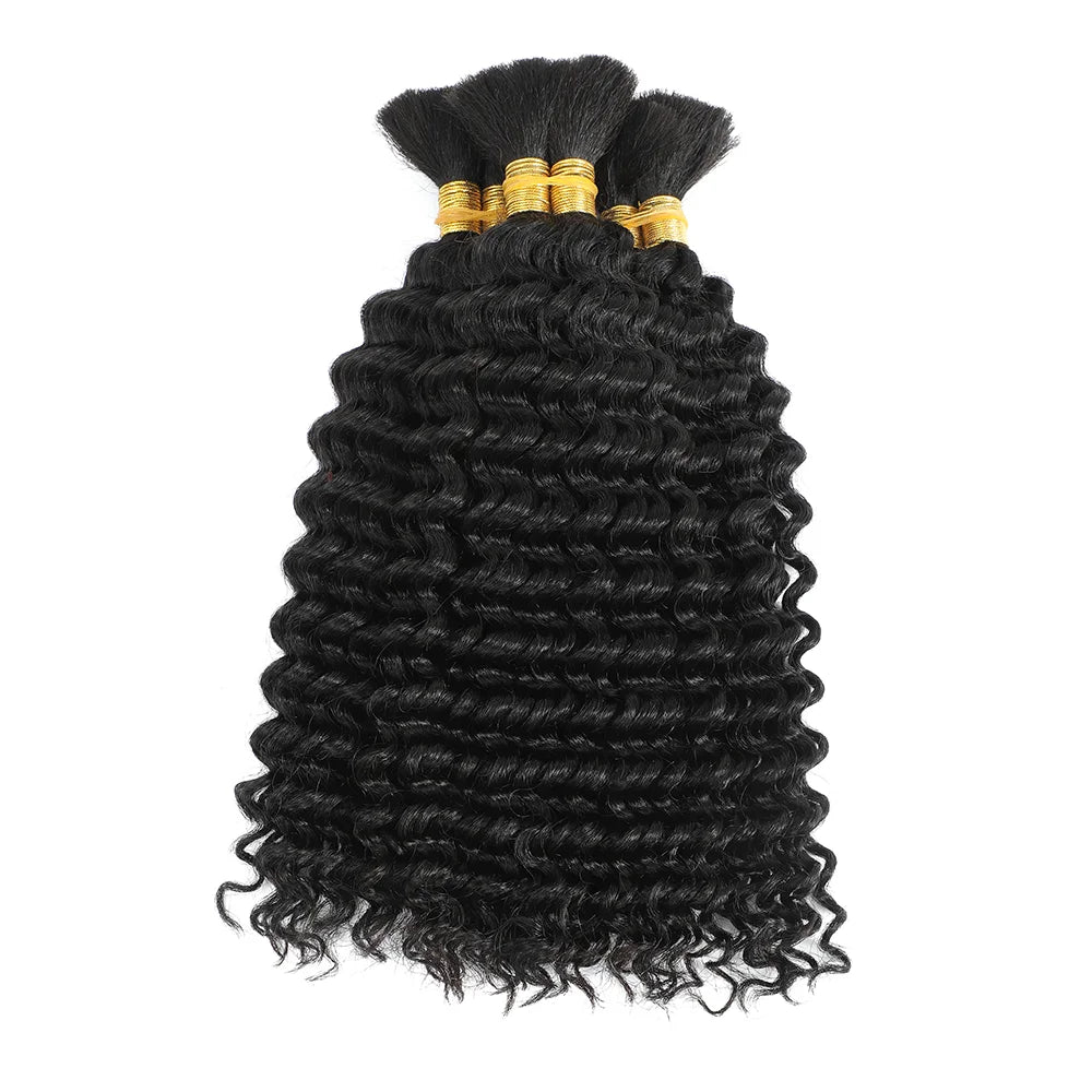 Brown Colored Human Braiding Hair 2 Bundles/Pack 100g 18 Inch Deep Wave Curly Bulk 100% Human Hair for Braiding No Weft 10A
