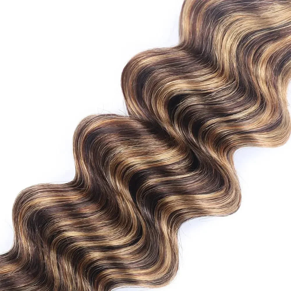 P4/27 Deep Wave Highlighted Human Hair Bundles Honey Brown Curly Hair Weaves 3 Bundle Deals Virgin Hair Extension for Ponytails