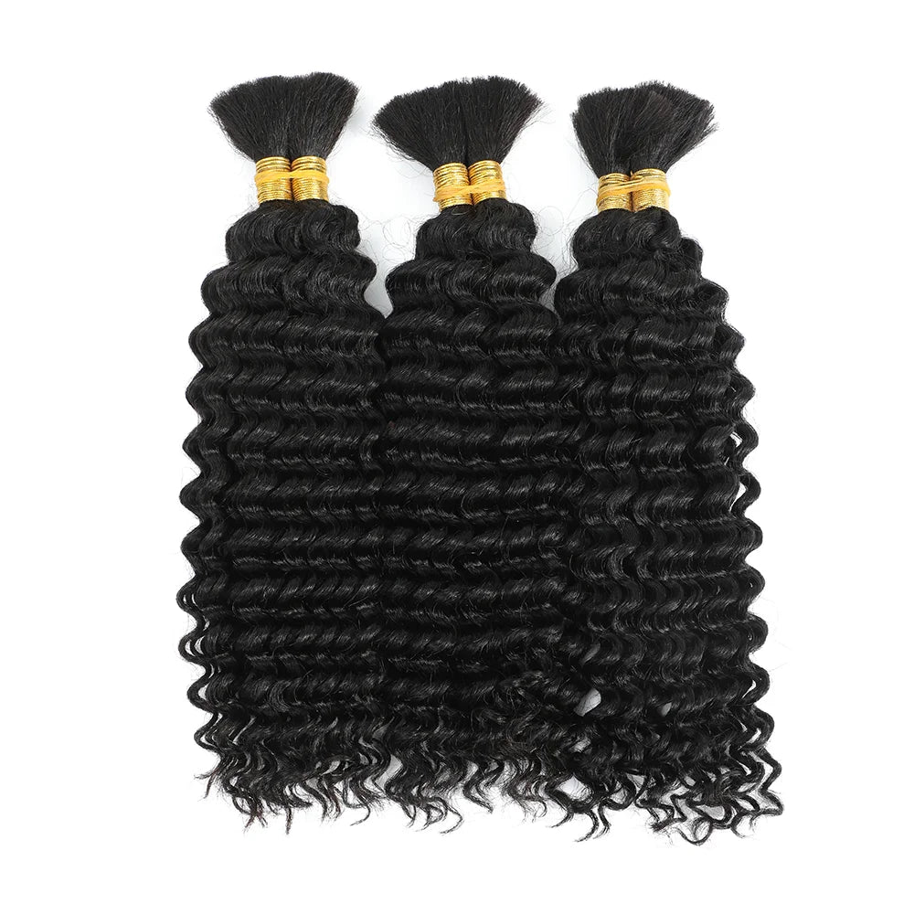 Brown Colored Human Braiding Hair 2 Bundles/Pack 100g 18 Inch Deep Wave Curly Bulk 100% Human Hair for Braiding No Weft 10A