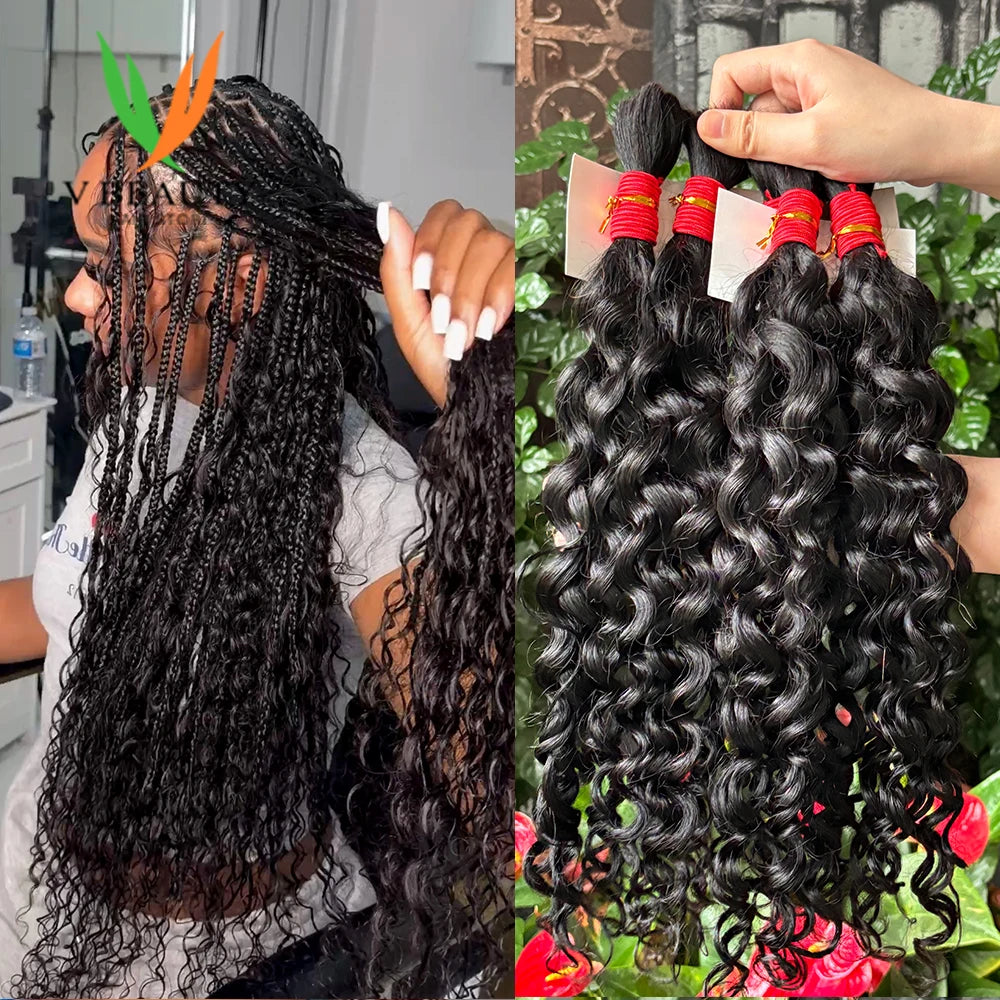 V Beauty Human Hair Braiding Hair Bundles for Boho Braids No Weft Human Hair Bulk 200g Wet and Wavy Hair Extensions