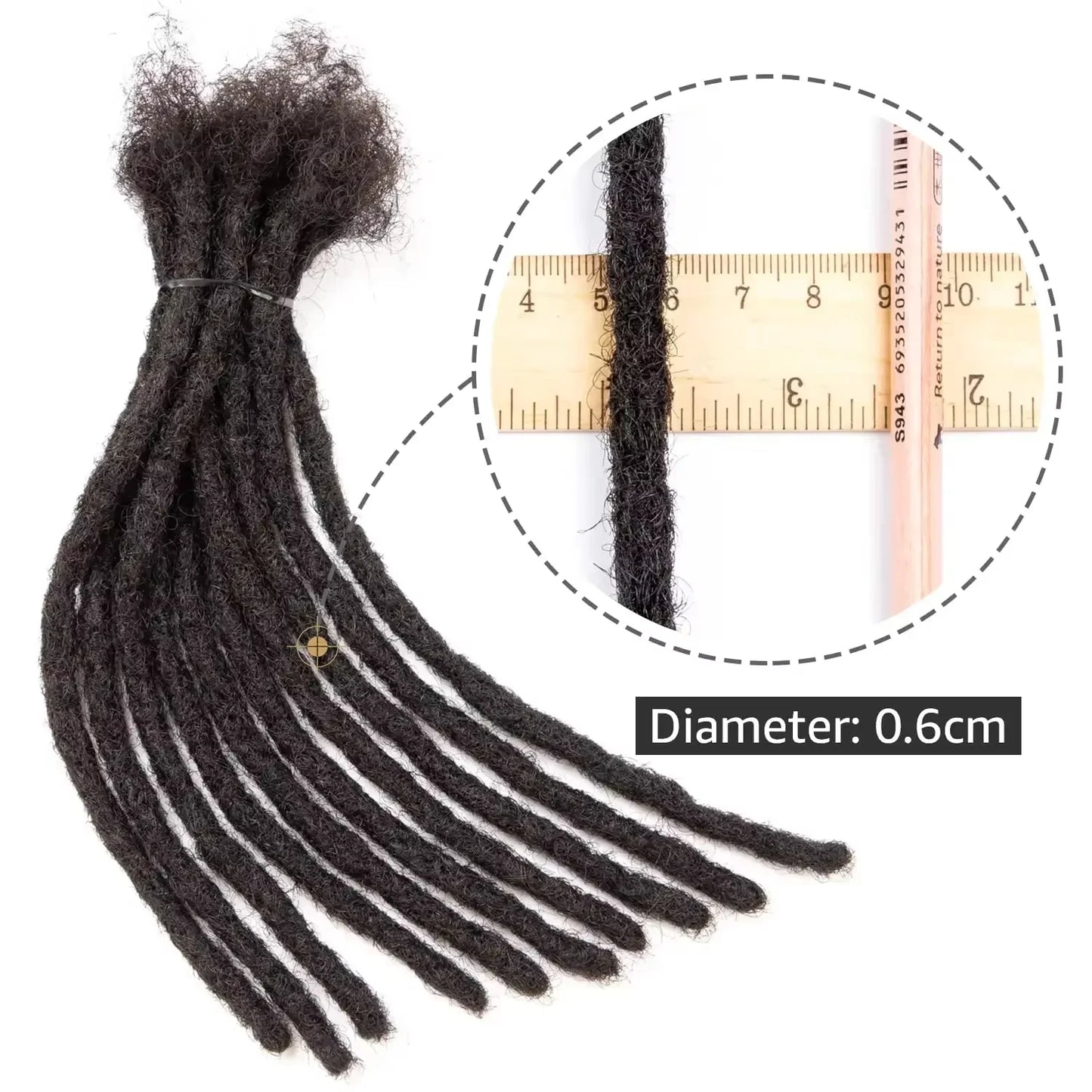 0.6cm Width 4-8 Inches 10 Strands Loc Extensions Human Hair 100% Full Handmade Permanent Dreadlock Extensions for Women Men