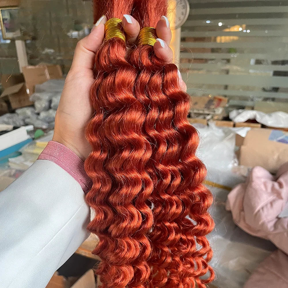 Brown Colored Human Braiding Hair 2 Bundles/Pack 100g 18 Inch Deep Wave Curly Bulk 100% Human Hair for Braiding No Weft 10A