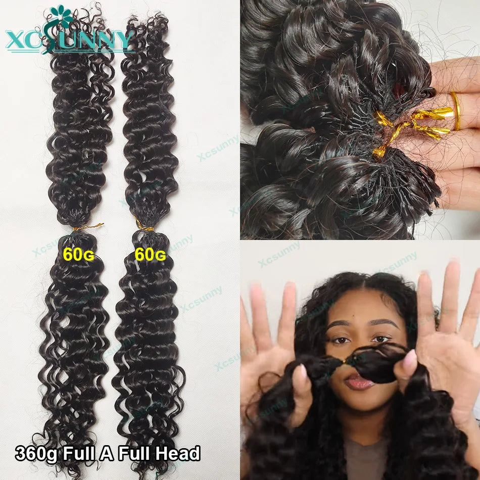 Curly Crochet Human Hair Extensions Knotless Pre Separation Feather Crochet Human Hair Water Wave Invisiable Knot With String