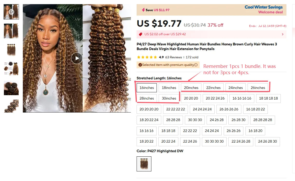 P4/27 Deep Wave Highlighted Human Hair Bundles Honey Brown Curly Hair Weaves 3 Bundle Deals Virgin Hair Extension for Ponytails