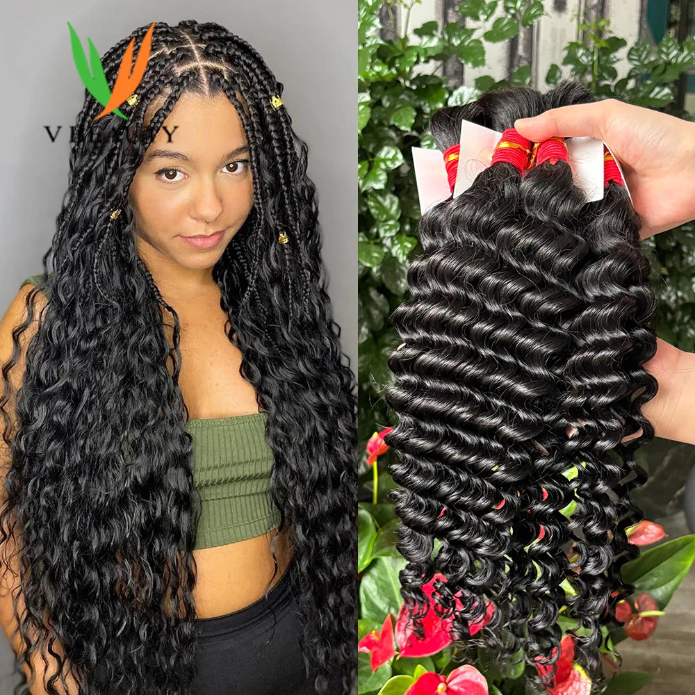 V Beauty Human Hair Braiding Hair Bundles for Boho Braids No Weft Human Hair Bulk 200g Wet and Wavy Hair Extensions