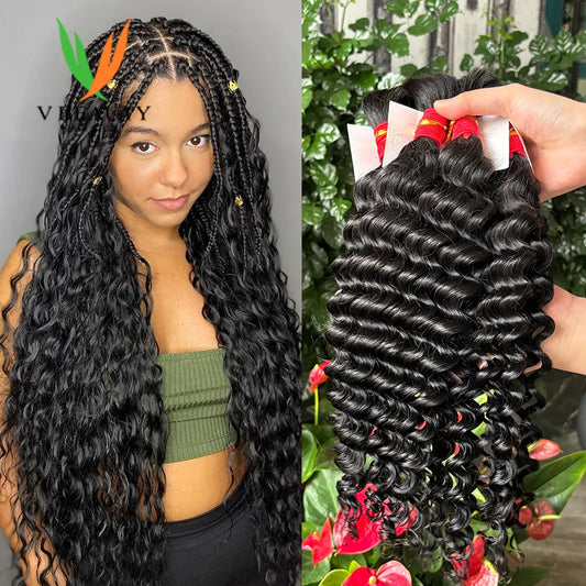 V Beauty Human Hair Braiding Hair Bundles for Boho Braids No Weft Human Hair Bulk 200g Wet and Wavy Hair Extensions