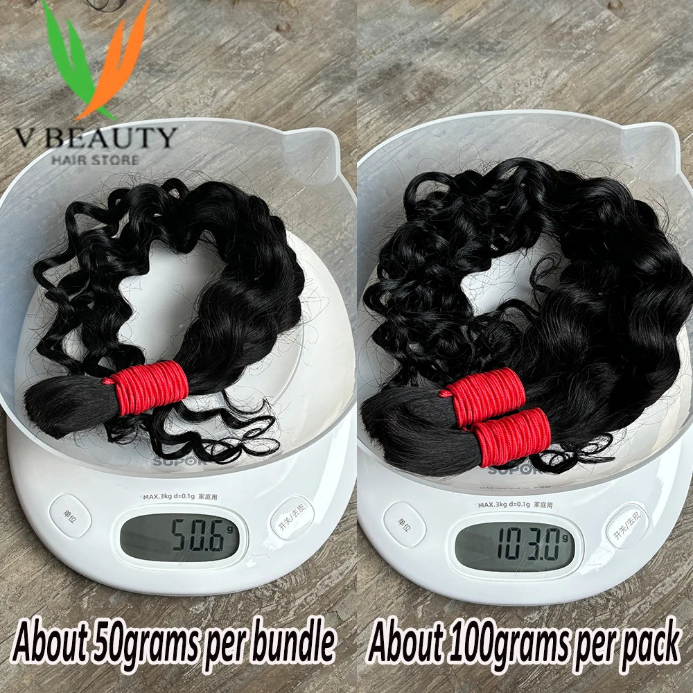 V Beauty Human Hair Braiding Hair Bundles for Boho Braids No Weft Human Hair Bulk 200g Wet and Wavy Hair Extensions