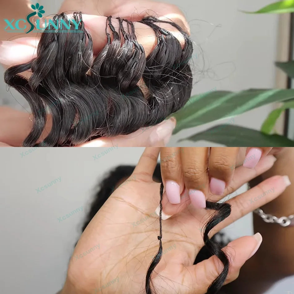 Curly Crochet Human Hair Extensions Knotless Pre Separation Feather Crochet Human Hair Water Wave Invisiable Knot With String