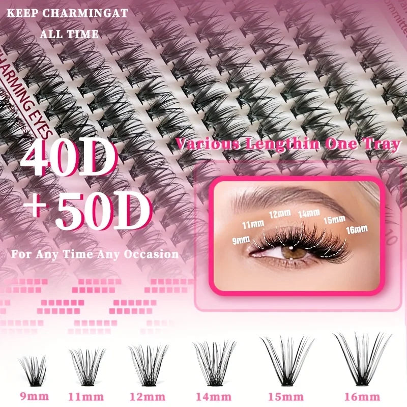 640Pcs Eyelash Extension Kit 304050D Lash Clusters D Curl 9-16mm Individual Lashes Kit with Bond and Seal, Tweezers and Brush